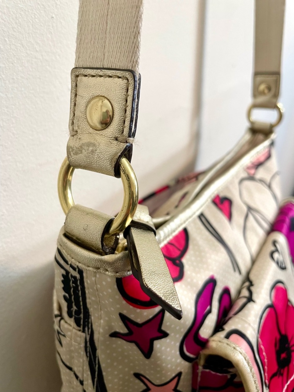 Vintage Coach Poppy Kyra Floral Graffiti Cream Sateen Crossbody Bag Y2K - Picture 8 of 16